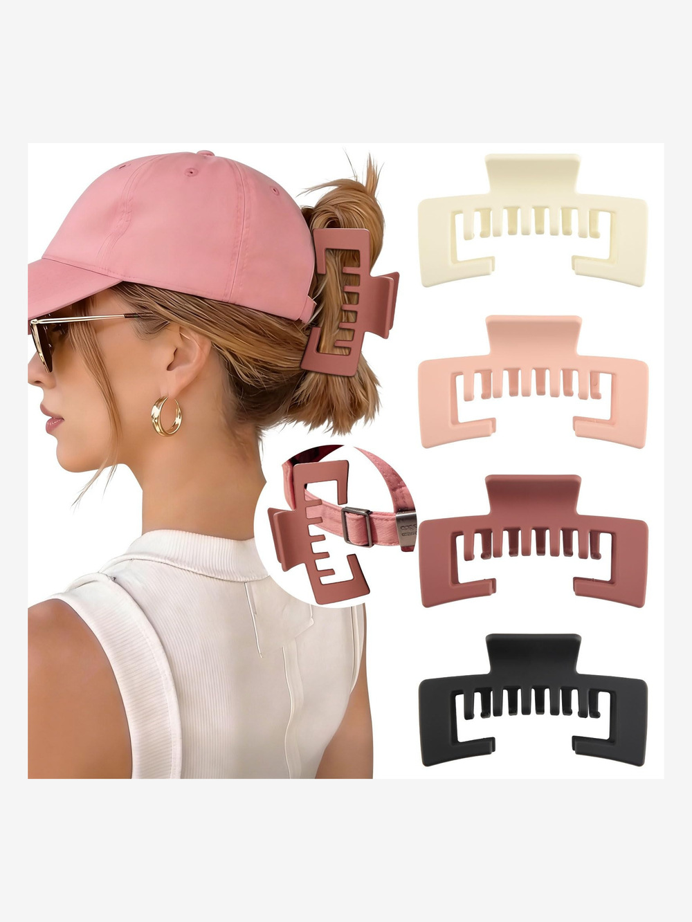 Hat-Friendly Claw Clips for Baseball Caps, Trucker Hat | Tan, Orange | Size OS